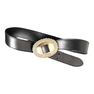 Saint Laurent Black Leather Belt Oval Buckle Wns‎ Southwest Western Cowgirl